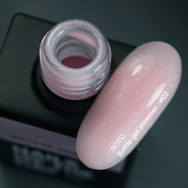 NAILSOFTHEDAY Bottle gel shimmer 02 – gel rosa lechoso súper fuerte con brillo plateado, 10 ml