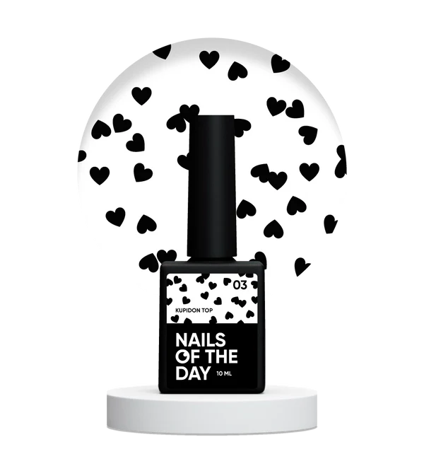 NAILSOFTHEDAY Kupidon top 03: top delicado para uñas con corazones negros intensos, sin capa pegajosa, 10 ml