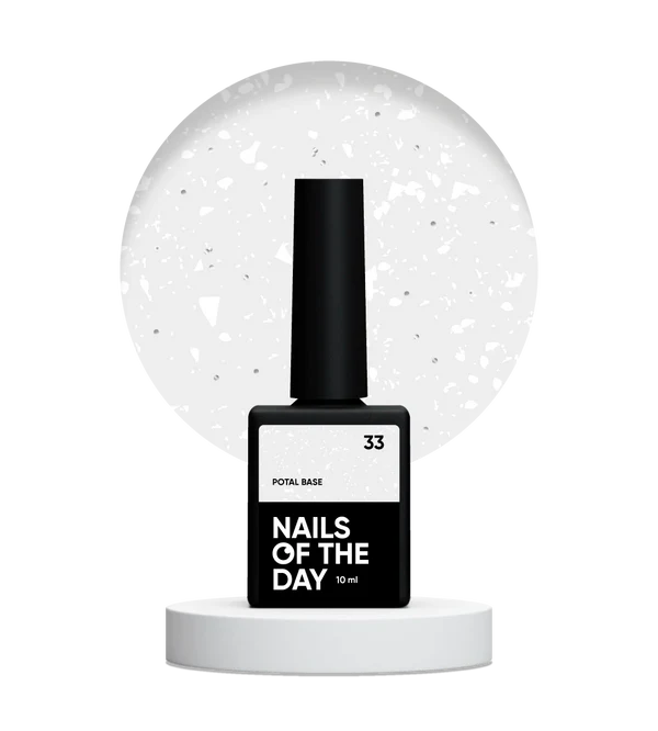 NAILSOFTHEDAY Potal base 33 — base semitransparente con destellos blancos y reflejos plateados finos, 10 ml