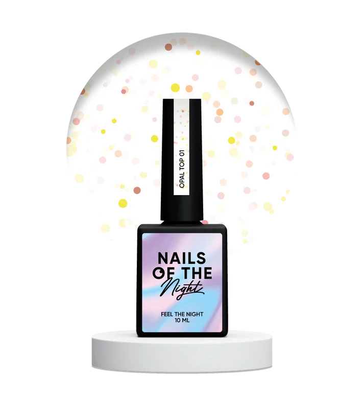 NAILSOFTHENIGHT Opal top 01 — top con brillos opalinos sobre una base transparente, sin capa pegajosa y sin filtros UV para uñas, 10 ml