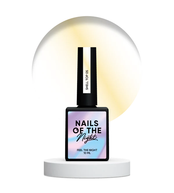 NAILSOFTHENIGHT Shell top 05 — top perlado con acabado dorado sin capa pegajosa, 10 ml
