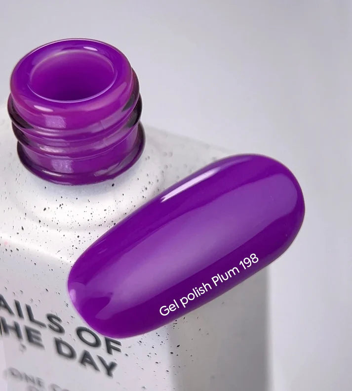 NAILSOFTHEDAY Gel Polish Plum-198 — esmalte semipermanente color ciruela violeta con cobertura total en una sola capa, 10 ml