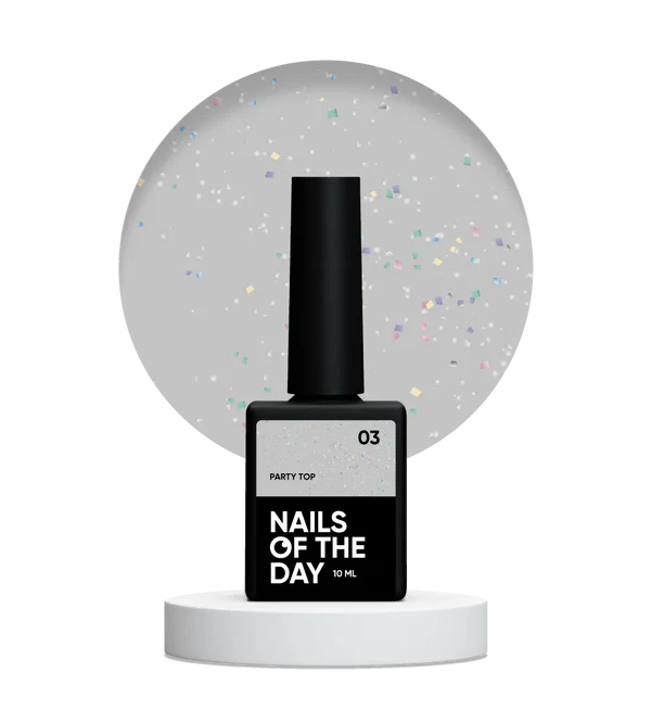 NAILSOFTHEDAY Party top 03 — transparente con purpurina holográfica sin capa pegajosa para uñas, 10 ml