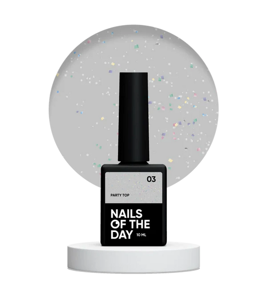 NAILSOFTHEDAY Party top 03 — transparente con purpurina holográfica sin capa pegajosa para uñas, 10 ml