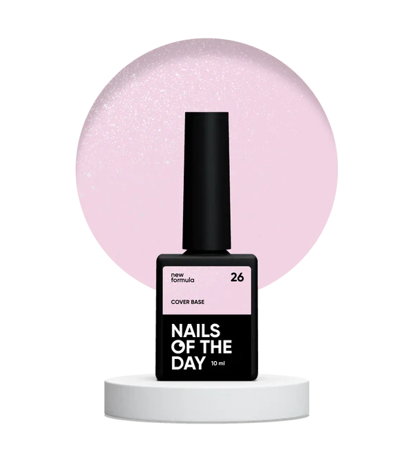 Nailsoftheday Cover base NEW Formula 26 — suave tono rosa con shimmer plateado, de brillo más frío, una base camuflaje para uñas, 10 ml.