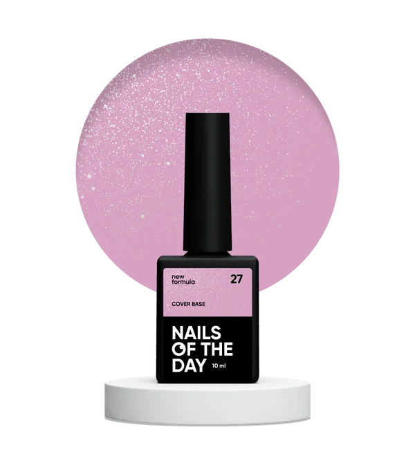 Nailsoftheday Cover base NEW Formula 27 — rosa con shimmer plateado, con un tono rosa frío más intenso, una base camuflaje para uñas, 10 ml.