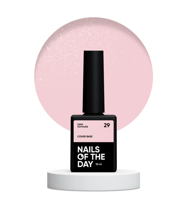 Nailsoftheday Cover base NEW Formula 29 — semitransparente tono nude suave con shimmer plateado, una base camuflaje para uñas, 10 ml.