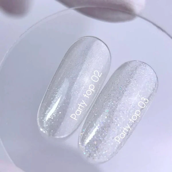NAILSOFTHEDAY Party top 02 — transparente con purpurina fina sin capa pegajosa para uñas, 10 ml