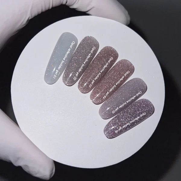 NAILSOFTHEDAY Opal Reflective builder gel 01 — gel constructor lechoso con brillo opalescente y partículas reflectantes, 15 g