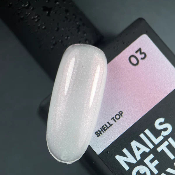 NAILSOFTHENIGHT Shell top 03 - top perlado con un toque rosa sin capa pegajosa, 10 ml