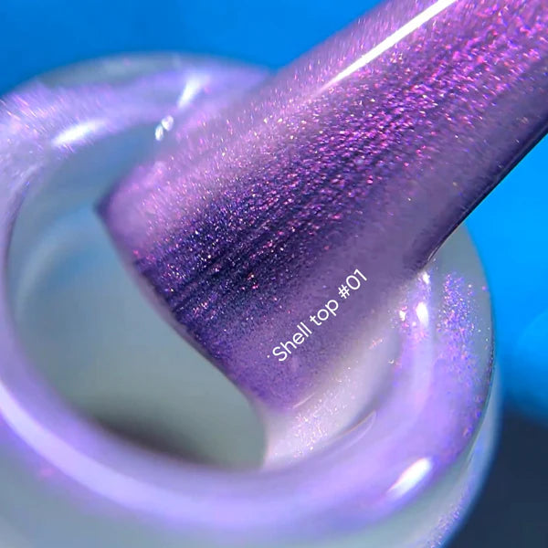 NAILSOFTHENIGHT Shell top 01 - top perlado con un toque morado sin capa pegajosa, 10 ml