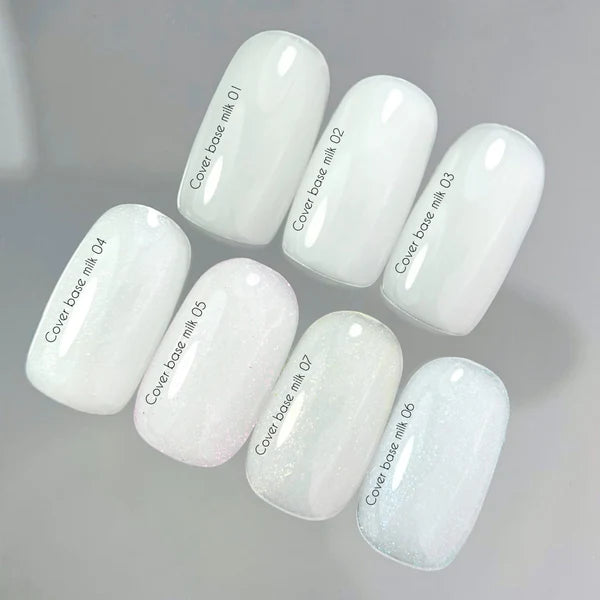 Nailsoftheday Cover base NEW Formula milk 05 — un tono lechoso, semitransparente con brillo rosa que intensifica el color y lo hace más cálido, una base de camuflaje para uñas, 10 ml