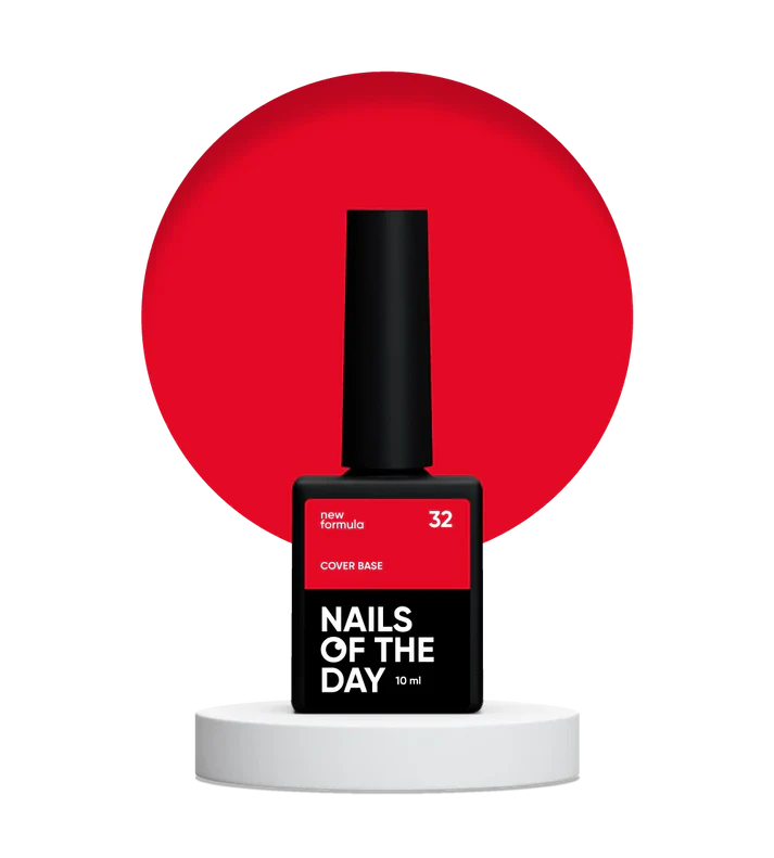 Nailsoftheday Cover Base NEW Formula 32 — Base Pigmentada de Uñas Rojo Clásico, 10 ml