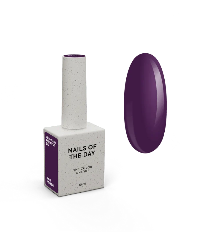 NAILSOFTHEDAY Gel Polish Amethyst — esmalte semipermanente en tono púrpura amatista oscuro con cobertura completa en una sola capa. 10 ml.