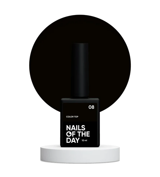 NAILSOFTHEDAY Color Top 08 — top coat negro intenso sin capa pegajosa para uñas, 10 ml