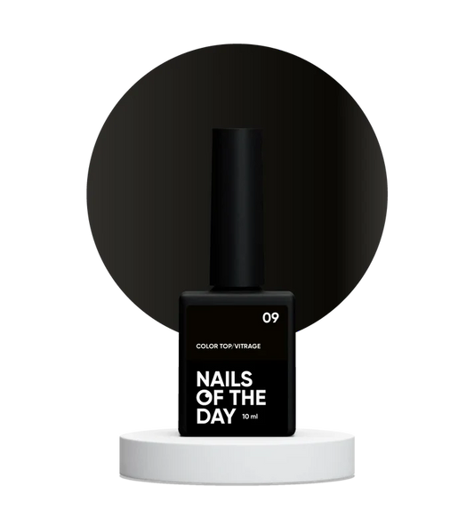 NAILSOFTHEDAY Color Top Vitrage 09 — top coat vitral negro semitransparente sin capa pegajosa para uñas, 10 ml