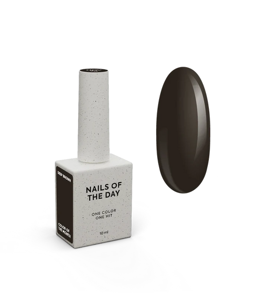 NAILSOFTHEDAY Color of the Month Noviembre 2025 — Deep Brown: tono marrón profundo con matiz de chocolate, cubre en una sola capa, 10 ml.
