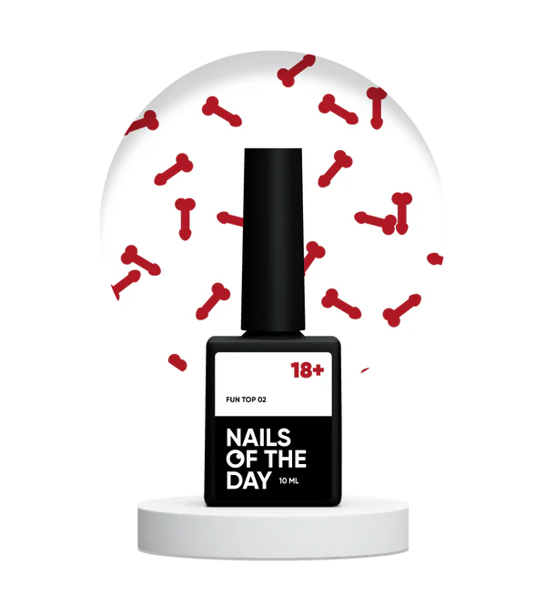 NAILSOFTHEDAY FUN! top 02 — top para uñas con decoración artística roja, sin capa pegajosa, 10 ml