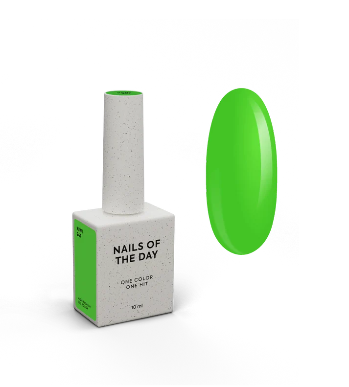 NAILSOFTHEDAY Gel Polish Kiwi-247 — esmalte semipermanente verde neón con cobertura total en una sola capa, 10 ml