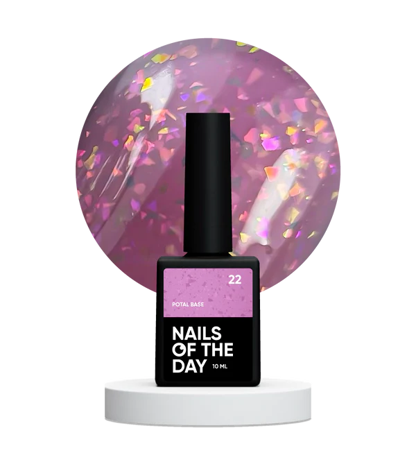NAILSOFTHEDAY Potal base 22 – base rosa-lila con elegante decoracion holográfica, 10 ml