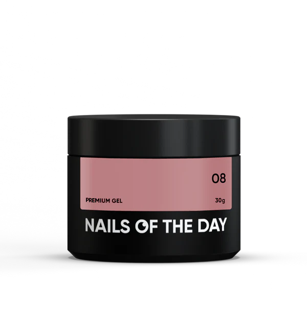 NAILSOFTHEDAY Premium gel 08 — gel de construcción ultrafuerte nude/caramelo oscuro con función autonivelante, 30 g