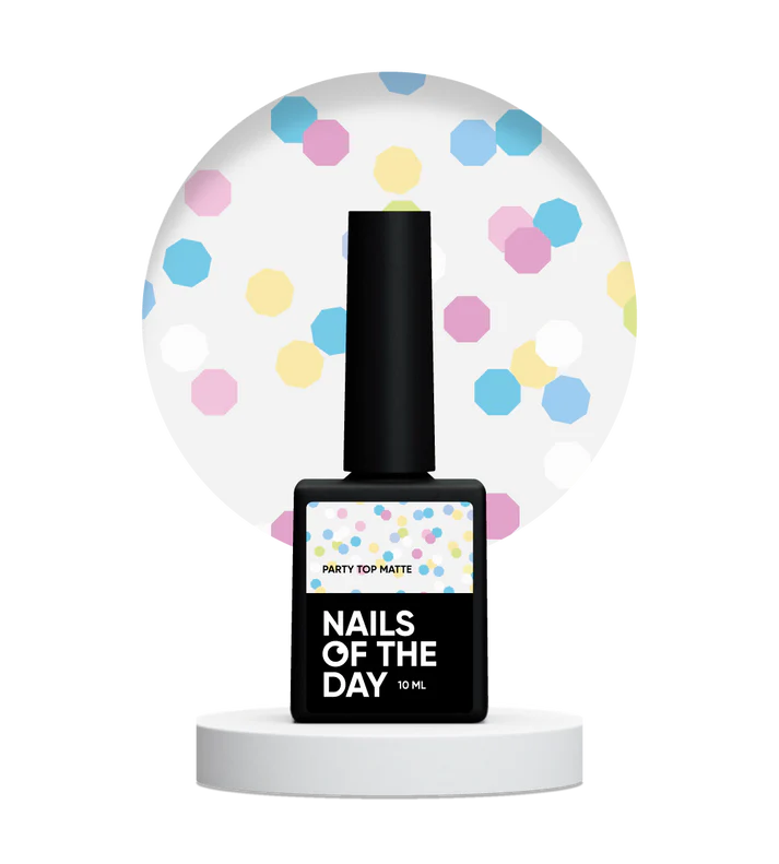 NAILSOFTHEDAY Party top matte - top mate con hexágonos de neón, sin capa pegajosa y sin filtros UV, 10 ml