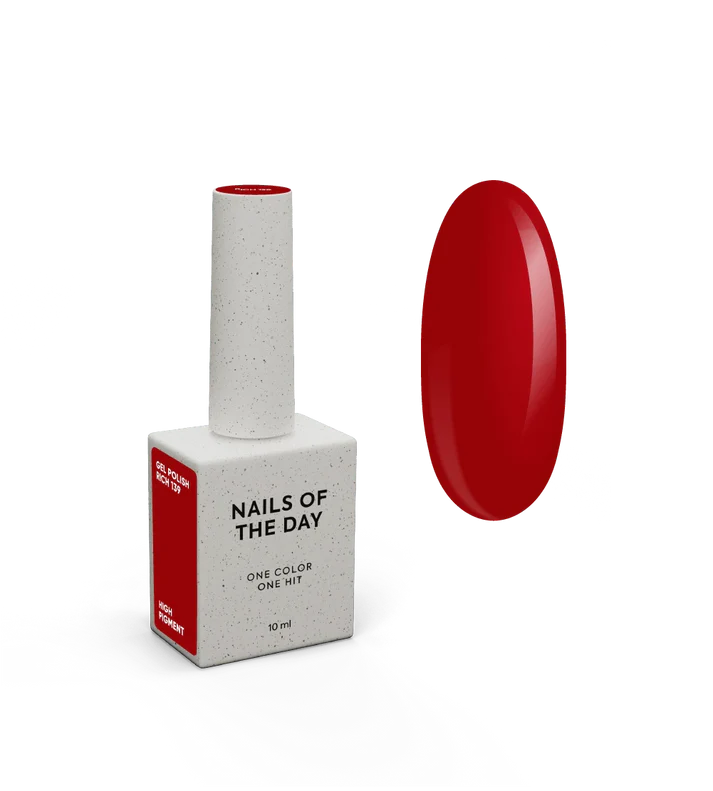 NAILSOFTHEDAY Gel Polish Rich — esmalte semipermanente rojo intenso con cobertura completa en una sola capa. 10 ml.