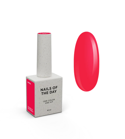 NAILSOFTHEDAY Color of the month March 2025 Samba — el color del mes es un esmalte semipermanente coral salmón intenso con un matiz rosado, que cubre en una sola capa, 10 ml