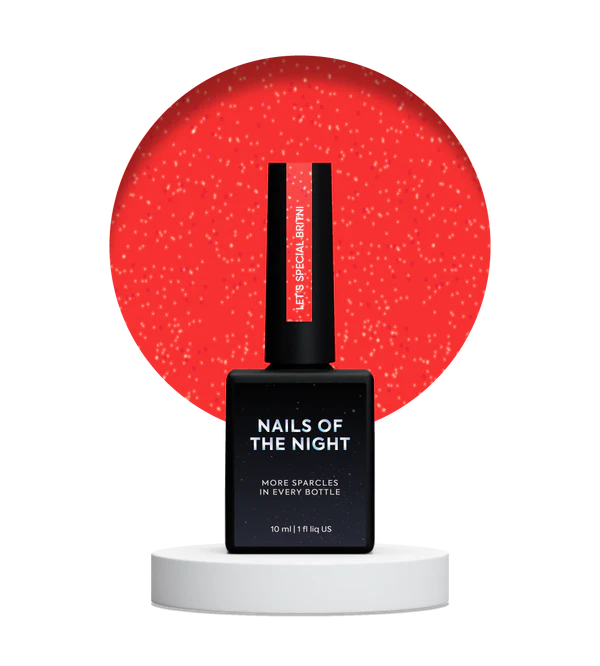 NAILSOFTHENIGHT Let's Special Britni - Esmalte semipermanente de una capa, color carmesí brillante con brillo reflectante/purpurina roja, 10 ml
