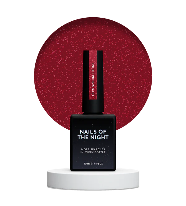 NAILSOFTHENIGHT Let's Special Céline - Esmalte semipermanente de uñas rojo oscuro con purpurina roja que cubre una capa, 10 ml