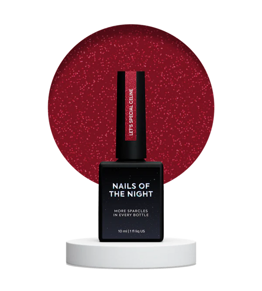 NAILSOFTHENIGHT Let's Special Céline - Esmalte semipermanente de uñas rojo oscuro con purpurina roja que cubre una capa, 10 ml