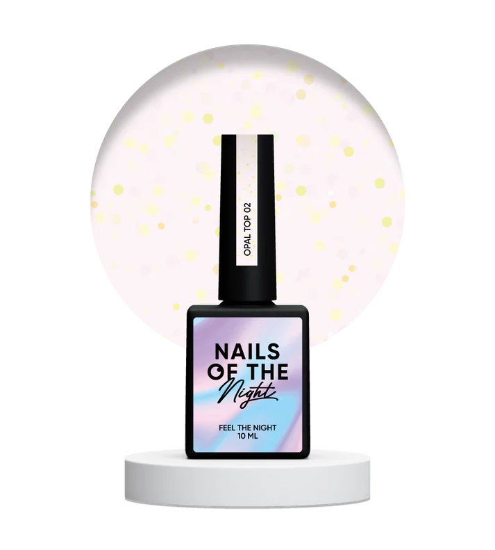 NAILSOFTHENIGHT Opal top 02 — top con brillos opalinos sobre una base lechosa ligera, sin capa pegajosa y sin filtros UV para uñas, 10 ml