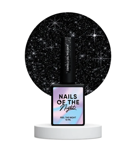 NAILSOFTHENIGHT Deniels gel polish — esmalte en gel negro pigmentado con shimmer plateado reflectante para uñas, 10 ml