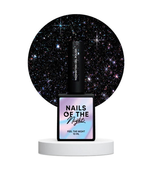 NAILSOFTHENIGHT Manhattan gel polish - esmalte semipermanente reflectante negro con brillo holográfico para uñas, 10 ml