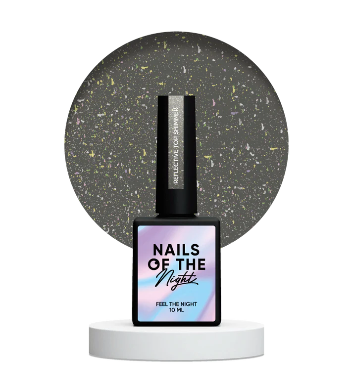NAILSOFTHENIGHT Reflective top Shimmer: un top reflectante sin capa pegajosa para uñas (brillo dorado), 10 ml