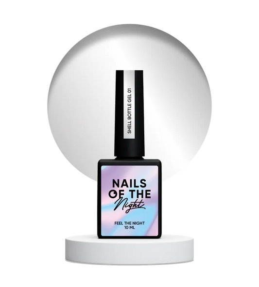 NAILSOFTHENIGHT Shell bottle gel 01 — gel líquido ultrafuerte con función autonivelante y efecto perla para uñas, 10 ml
