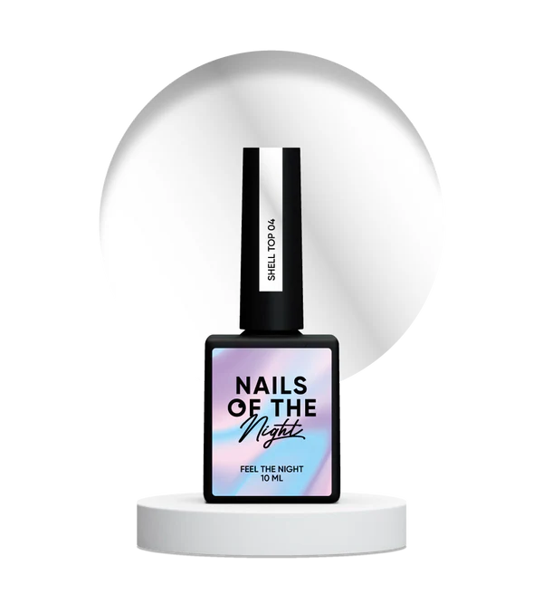 NAILSOFTHENIGHT Shell top 04 — top perlado con acabado plateado sin capa pegajosa, 10 ml
