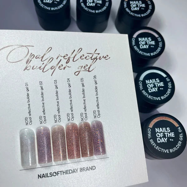 NAILSOFTHEDAY Opal Reflective builder gel 01 — gel constructor lechoso con brillo opalescente y partículas reflectantes, 15 g