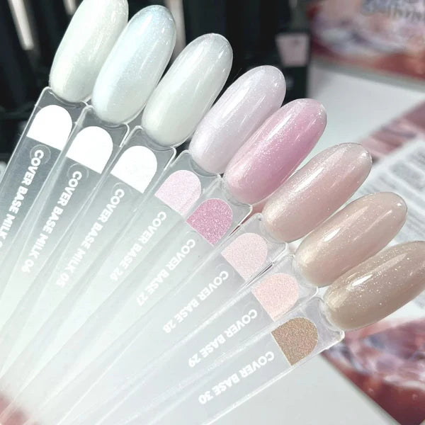 Nailsoftheday Cover base NEW Formula milk 05 — un tono lechoso, semitransparente con brillo rosa que intensifica el color y lo hace más cálido, una base de camuflaje para uñas, 10 ml