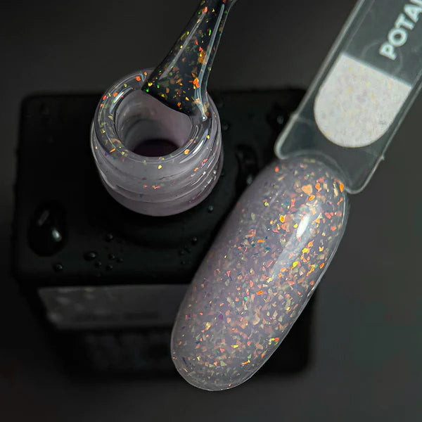 NAILSOFTHEDAY Potal base 18 – base lechosa suave con decoracion holográfica y elegante, 10 ml