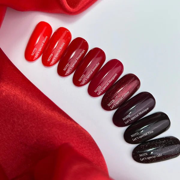 NAILSOFTHENIGHT Let's Special Britni - Esmalte semipermanente de una capa, color carmesí brillante con brillo reflectante/purpurina roja, 10 ml