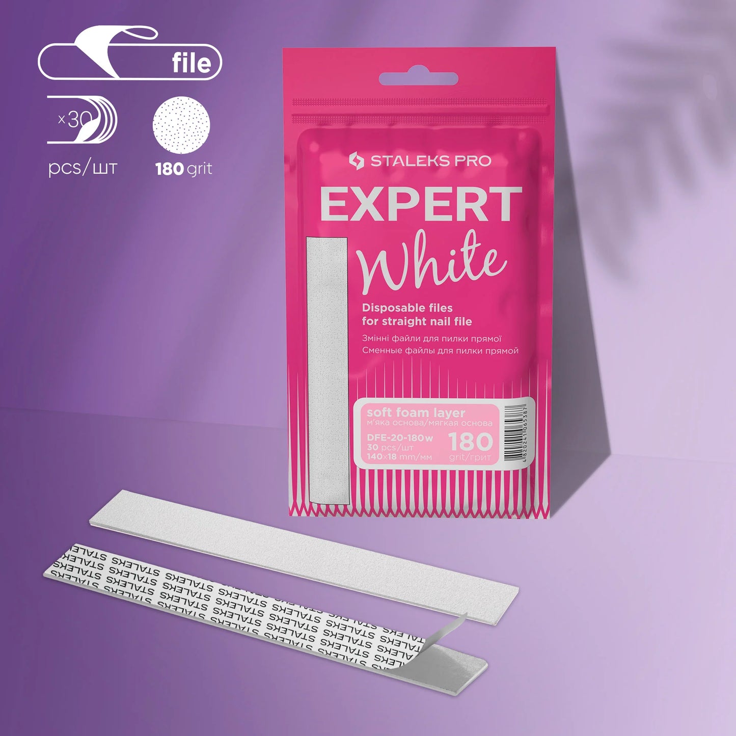 Staleks Pro Archivos desechables blancos para lima de uñas recta (base suave) EXPERT 20 (30 piezas)