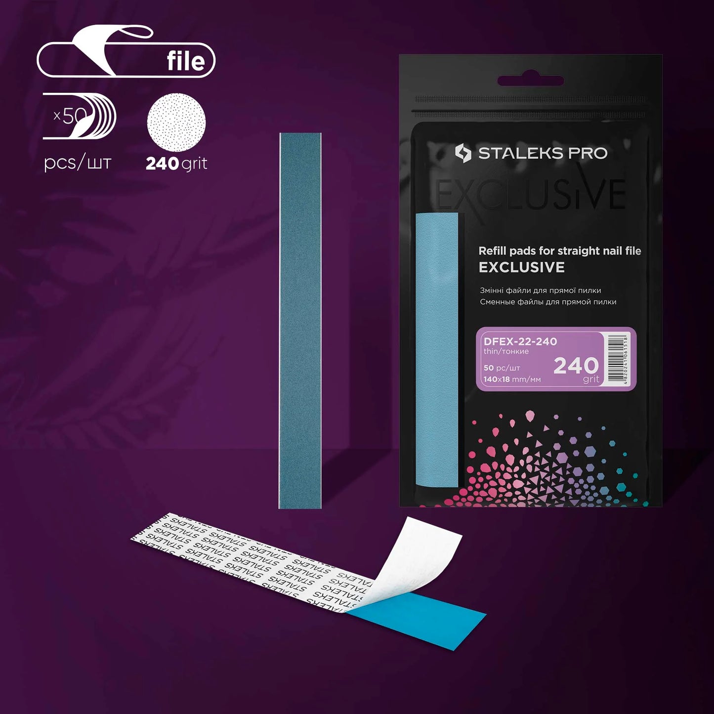 Staleks Pro Limas desechables para lima de uñas recta EXCLUSIVE 22 240 Grit (50 piezas)