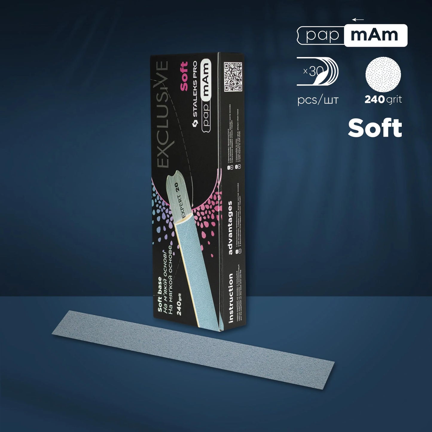 Staleks Pro Limas desechables blandas «papmam» 240 Grit para una base recta EXCLUSIVE (30 pcs)